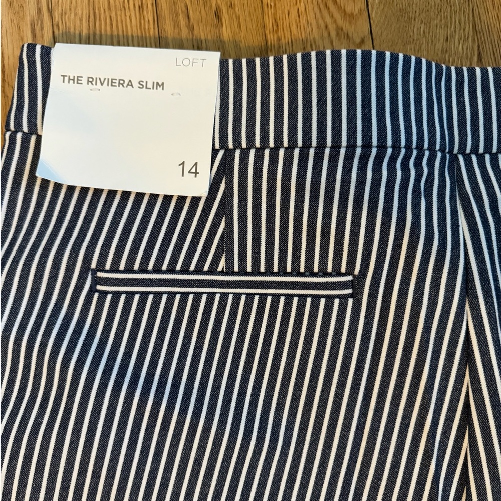 NWT- Ann Taylor Loft Riviera Slim Sailor Pants Blue and White Stripes size 14 - Picture 7 of 8